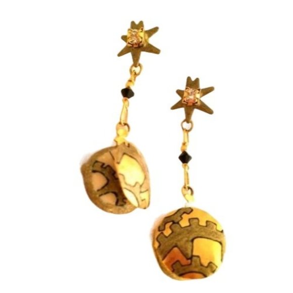 Lunch at the Ritz Time Machine World Clock Watch Dangling Earrings Whimsical Fig - Picture 1 of 5